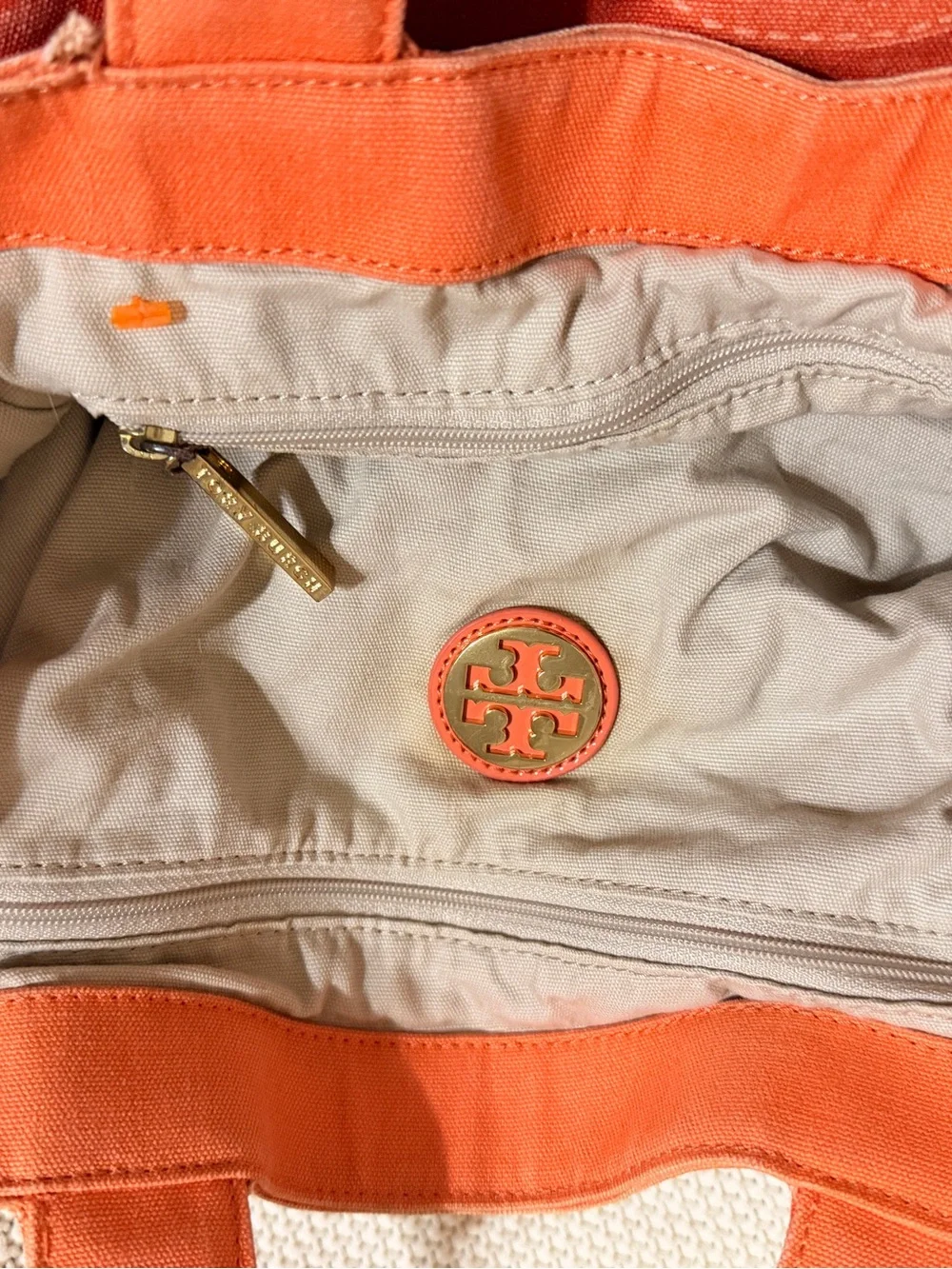 Tory Burch Orange Canvas Logo Tote Bag